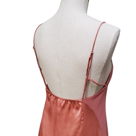 Free People X Intimately FP City Cool Satin & Mesh Midi Slip Dress Canyon Clay S - Picture 14 of 15